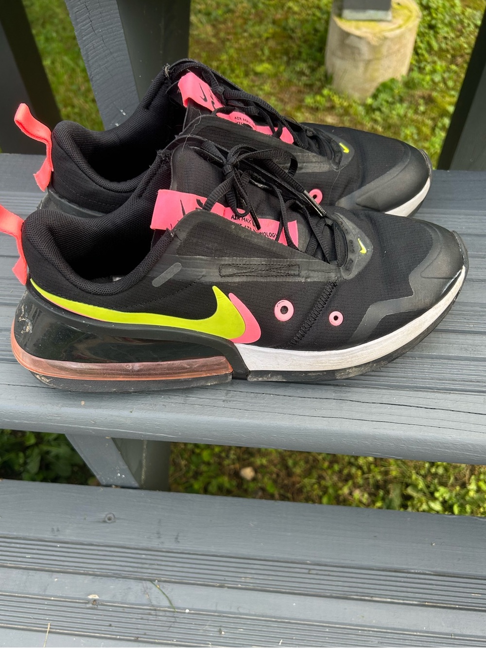 Nike Womens Black Hot Pink Neon Lime Air-Cushion Sneakers